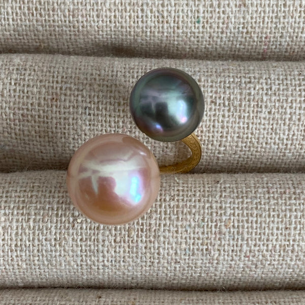 一点もの pink  pearl Tahiti  double  pearl リング - hikari pearl.