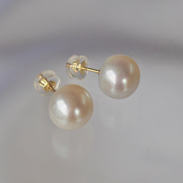 14kgf  Fresh water button  pearl ピアス - hikari pearl.