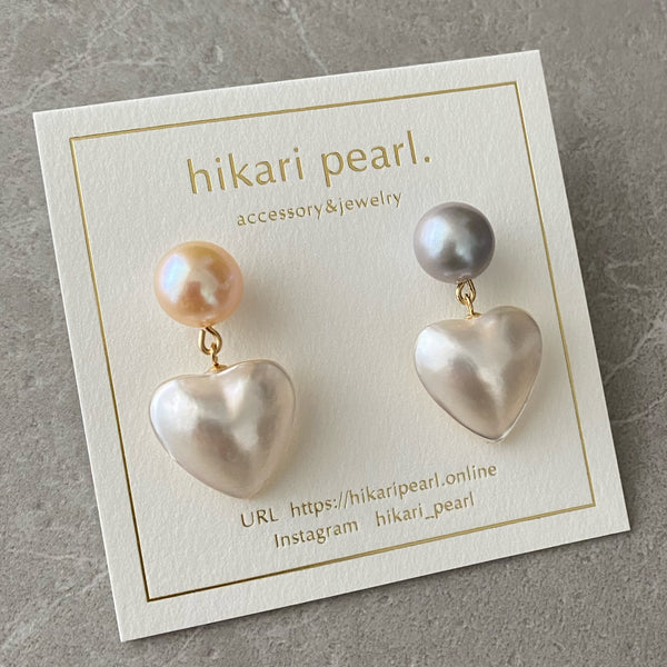 motif coeur couleur pâle  ピアス イヤリング - hikari pearl.