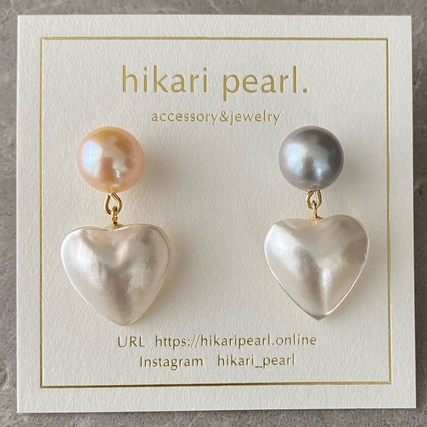 motif coeur couleur pâle  ピアス イヤリング - hikari pearl.