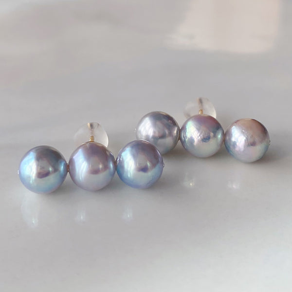 natural blue akoya 3  pearl aurora ピアス イヤリング - hikari pearl.
