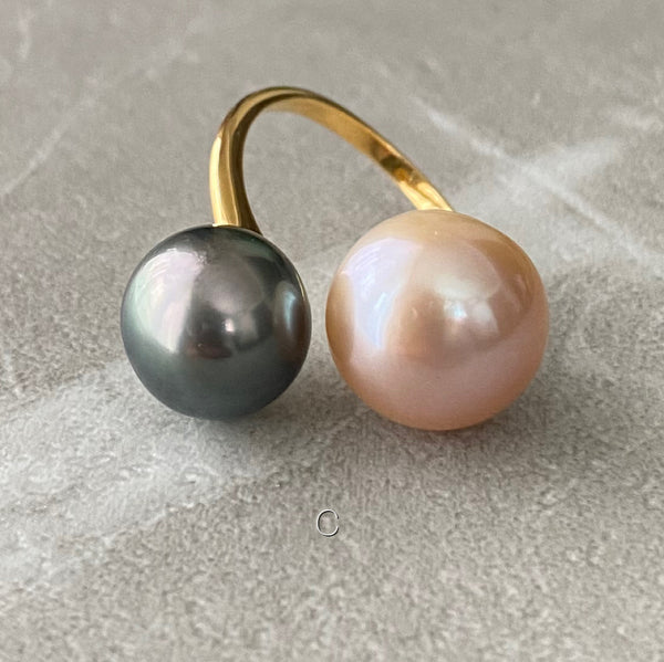 Tahiti  pink  double   pearl ring リング - hikari pearl.