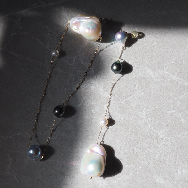 k10 Blue Akoya Tahiti  Fresh water stations long ピアス イヤリング - hikari pearl.