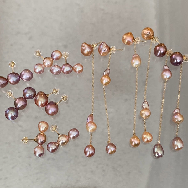 natural color 3  pearl asymmetry long ピアス - hikari pearl.