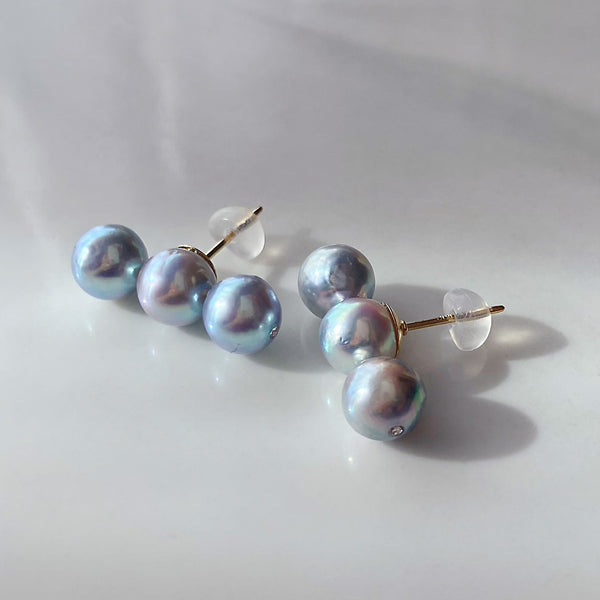 natural blue akoya 3  pearl aurora ピアス イヤリング - hikari pearl.