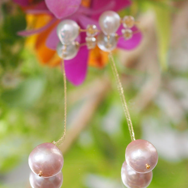 natural color double  pearl long ピアス イヤリング - hikari pearl.