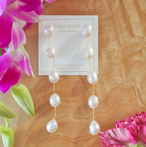 fresh water  5  pearl long  ピアス イヤリング - hikari pearl.
