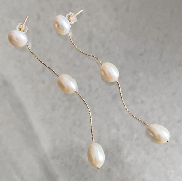 14kgf  3 egg  pearl  long ピアス イヤリング - hikari pearl.