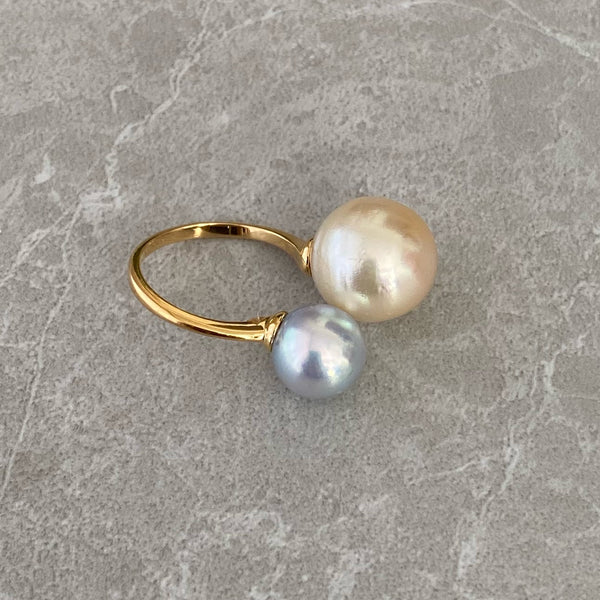 一点もの South Sea pearl Akoya double  pearl ring リング - hikari pearl.