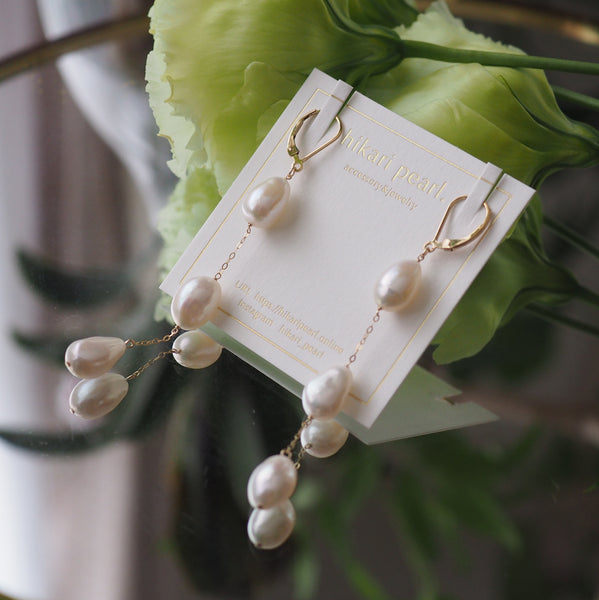3  pearl Fresh water station french hook ピアス  - hikari pearl.