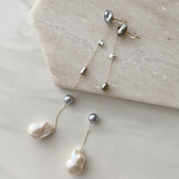 一点もの akoya×tahiti×oyster baroque  pearl long ピアス イヤリング  - hikari pearl.