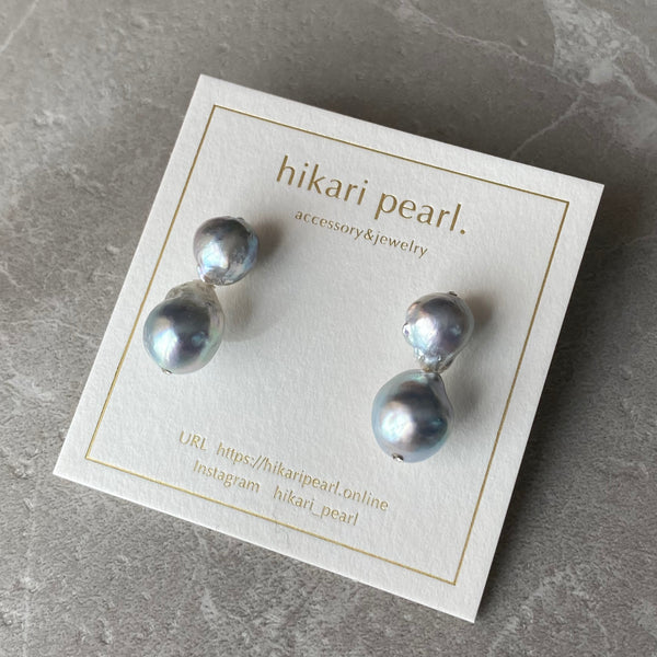 natural blue Akoya twin  pearl ピアス イヤリング - hikari pearl.