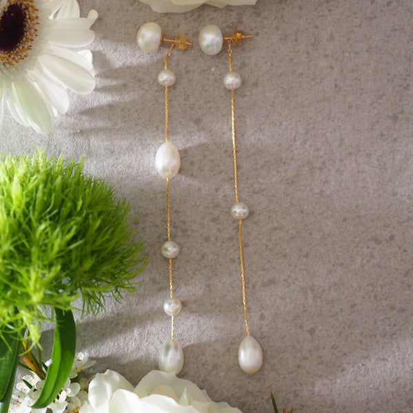 14kgf  drop  pearl station asymmetryピアス イヤリング - hikari pearl.