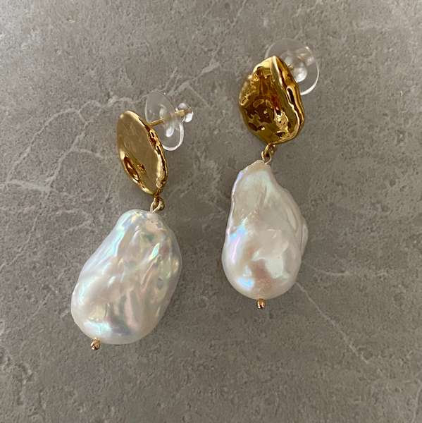 asymmetry silver petal oyster baroque  pearl ピアス イヤリング - hikari pearl.