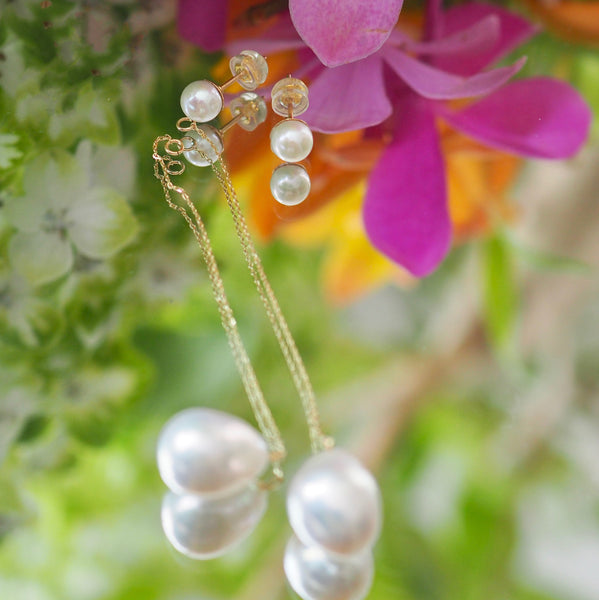 k10 white double  pearl long  ピアス イヤリング  - hikari pearl.