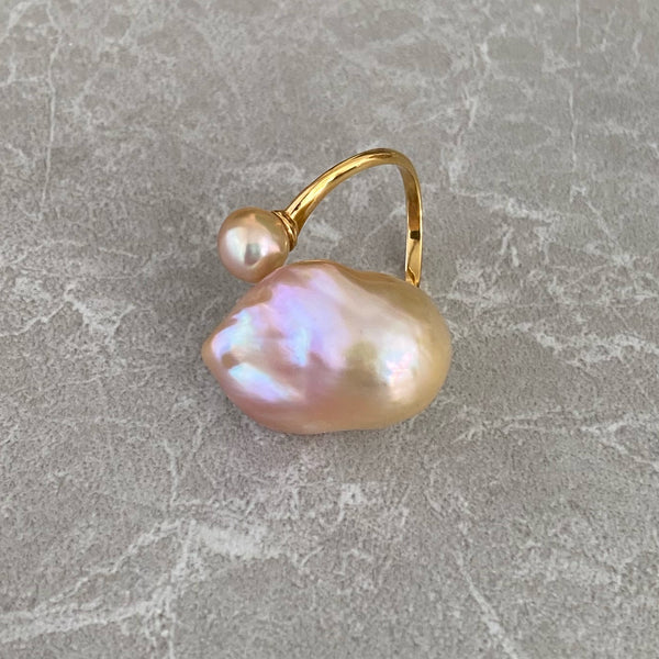 一点もの natural color baroque double  pearl ring - hikari pearl.