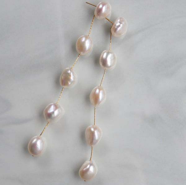 fresh water flat 5  pearl long  ピアス イヤリング - hikari pearl.