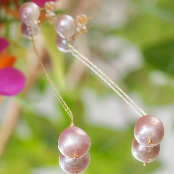 natural color double  pearl long ピアス イヤリング - hikari pearl.