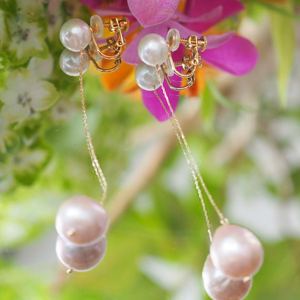 natural color double  pearl long ピアス イヤリング - hikari pearl.