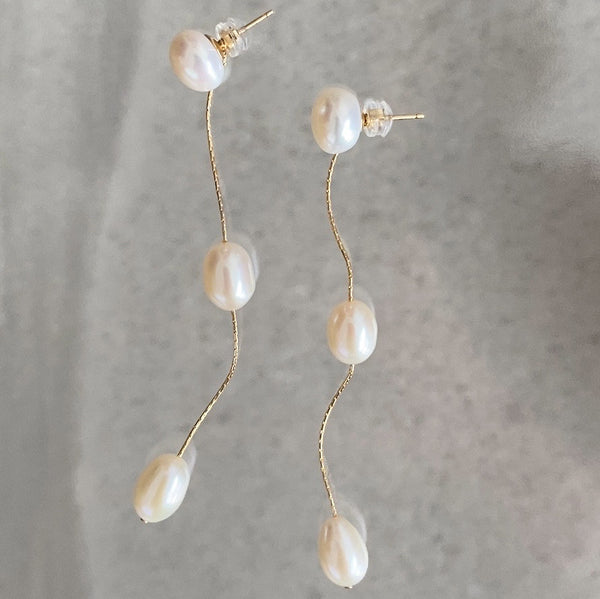 14kgf  3 egg  pearl  long ピアス イヤリング - hikari pearl.