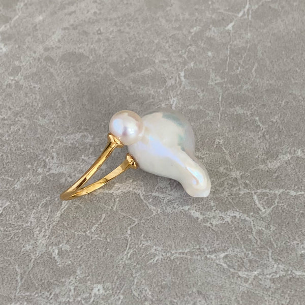 一点もの Special Baroque  pearl double  pearl ring リング - hikari pearl.