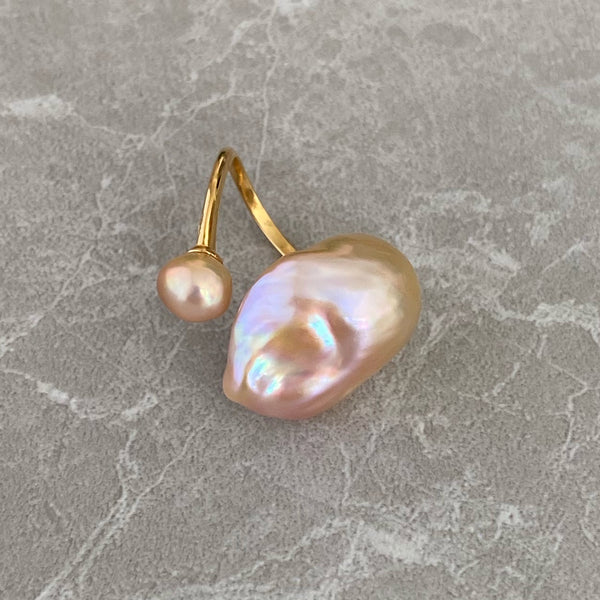 一点もの natural color baroque double  pearl ring - hikari pearl.