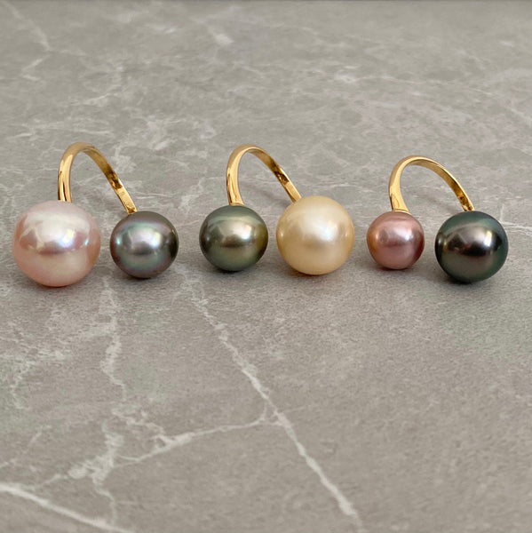 一点もの natural color pink Tahiti  double  pearl リング - hikari pearl.