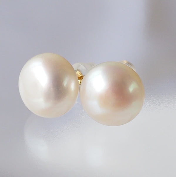 k18 Fresh water  pearl 12mm button ピアス イヤリング - hikari pearl.
