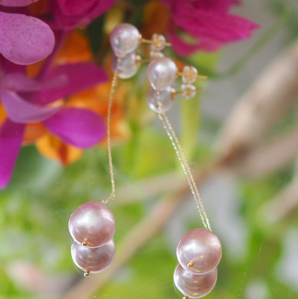 natural color double  pearl long ピアス イヤリング - hikari pearl.
