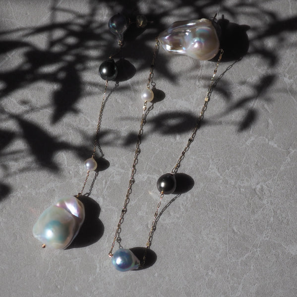 k10 Blue Akoya Tahiti  Fresh water stations long ピアス イヤリング - hikari pearl.