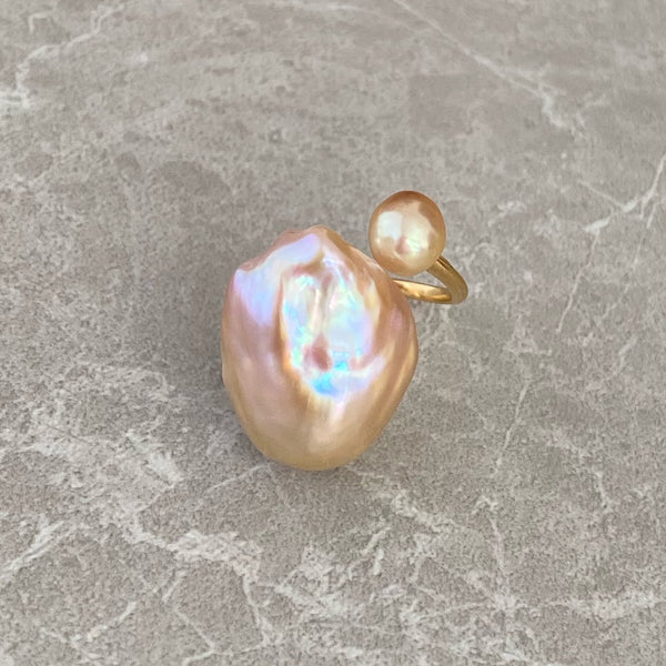 一点もの natural color baroque double  pearl ring - hikari pearl.