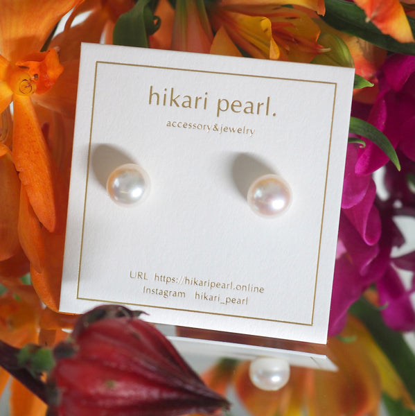 14kgf  Fresh water button  pearl ピアス - hikari pearl.