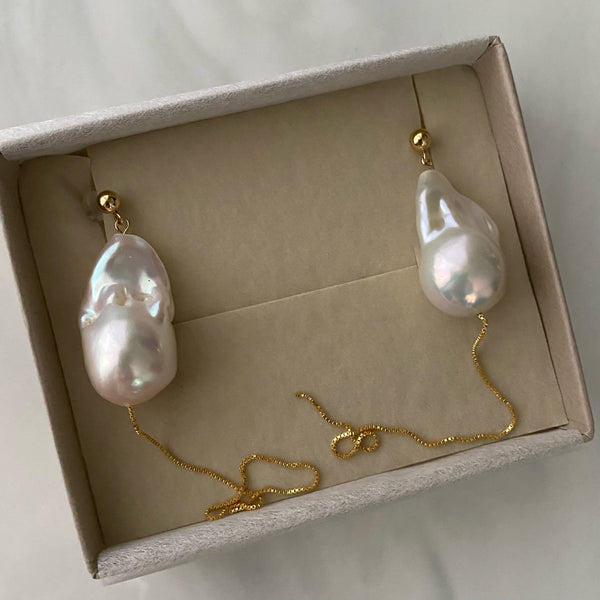 No.16 oyster baroque  pearl long wedding ピアス イヤリング - hikari pearl.