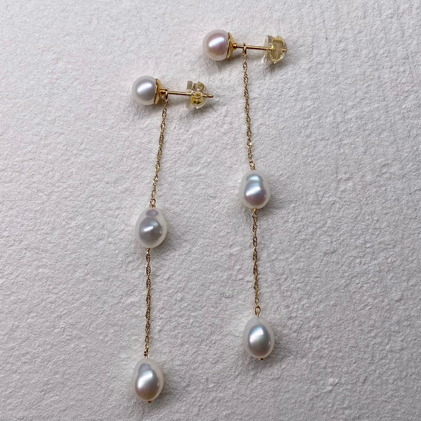 k10 chain 3 pearl station ピアス イヤリング - hikari pearl.
