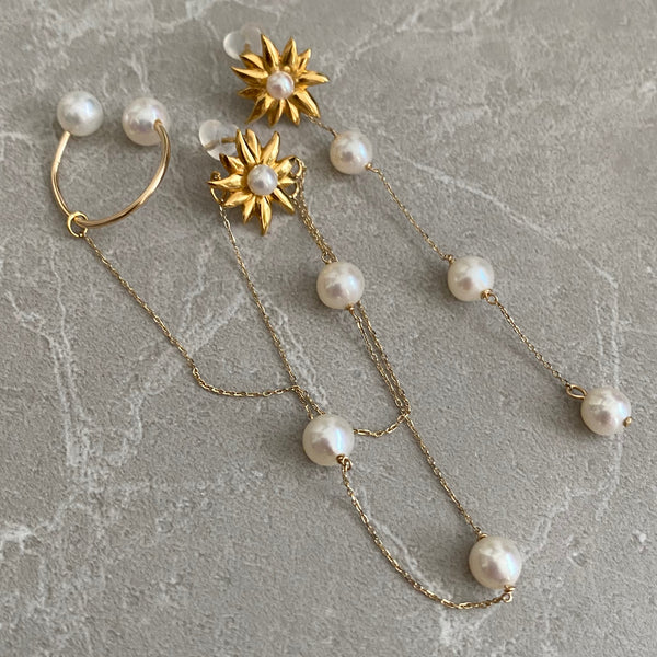 marguerite motif asymmetry station イヤーカフ ピアス イヤリング - hikari pearl.