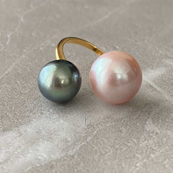 Tahiti  pink  double   pearl ring リング - hikari pearl.
