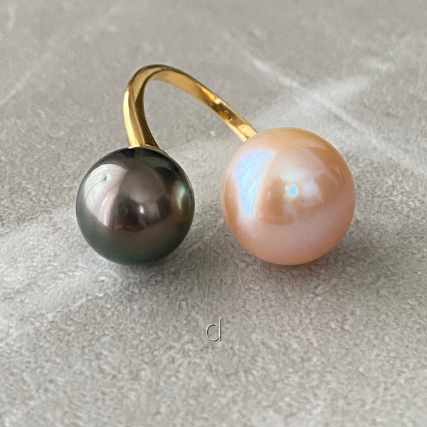 Tahiti  pink  double   pearl ring リング - hikari pearl.
