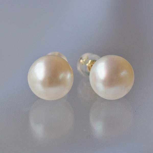 14kgf  Fresh water button  pearl ピアス - hikari pearl.