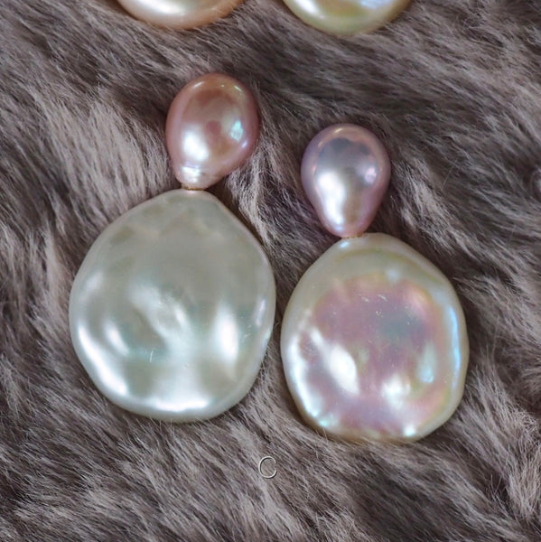 k18 natural  white pearl twin ピアス - hikari pearl.