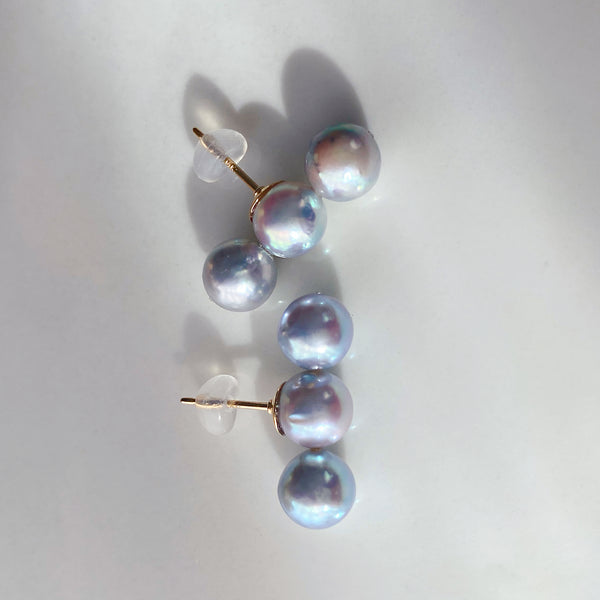 natural blue akoya 3  pearl aurora ピアス イヤリング - hikari pearl.