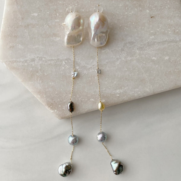 一点もの akoya×tahiti×oyster baroque  pearl long ピアス イヤリング - hikari pearl.