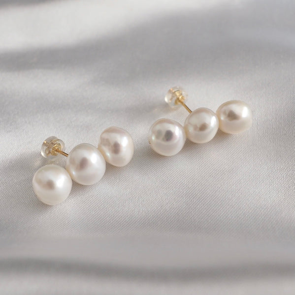 3 line baroque  pearl fresh water  ピアス イヤリング - hikari pearl.