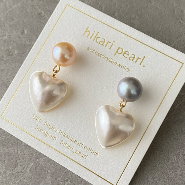 motif coeur couleur pâle  ピアス イヤリング - hikari pearl.