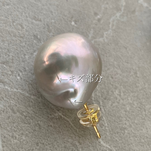 一点もの Baroque  pearl gray  k18 ピアス - hikari pearl.