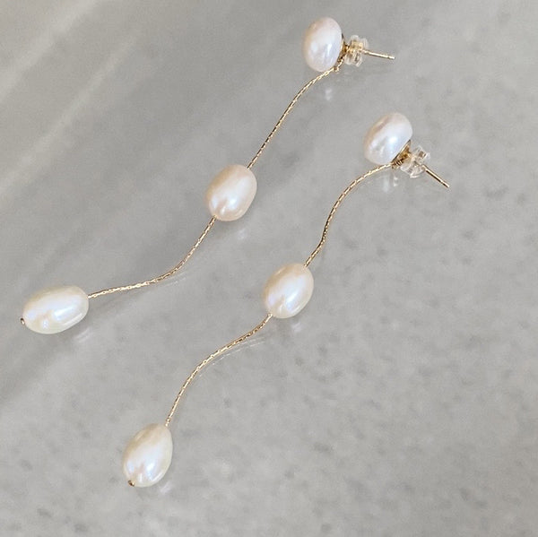 14kgf  3 egg  pearl  long ピアス イヤリング - hikari pearl.
