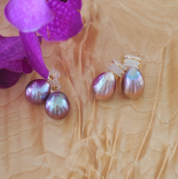 k18 high quality baroque  pearl natural color ピアス イヤリング - hikari pearl.
