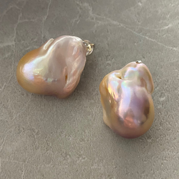 natural color baroque  pearl crystal nudeピアス イヤリング - hikari pearl.