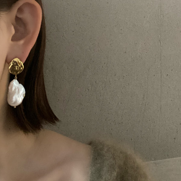 asymmetry silver petal oyster baroque  pearl ピアス イヤリング - hikari pearl.