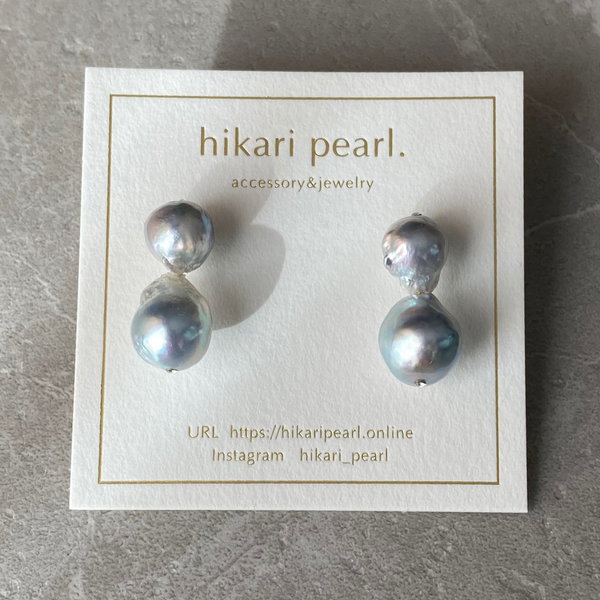 natural blue Akoya twin  pearl ピアス イヤリング - hikari pearl.