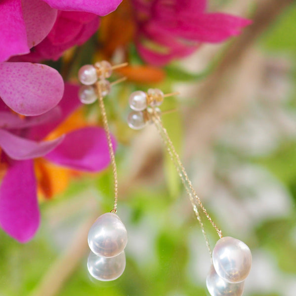 k10 white double  pearl long  ピアス イヤリング  - hikari pearl.
